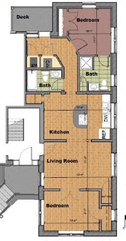Floor plan for 2 beds, 2 baths, 1147 sqft